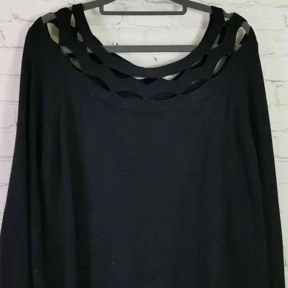Lane Bryant size 26/28 Knit Black Long Sleeve  Pull Over Long Sleeve SWEATER Top - Picture 3 of 7